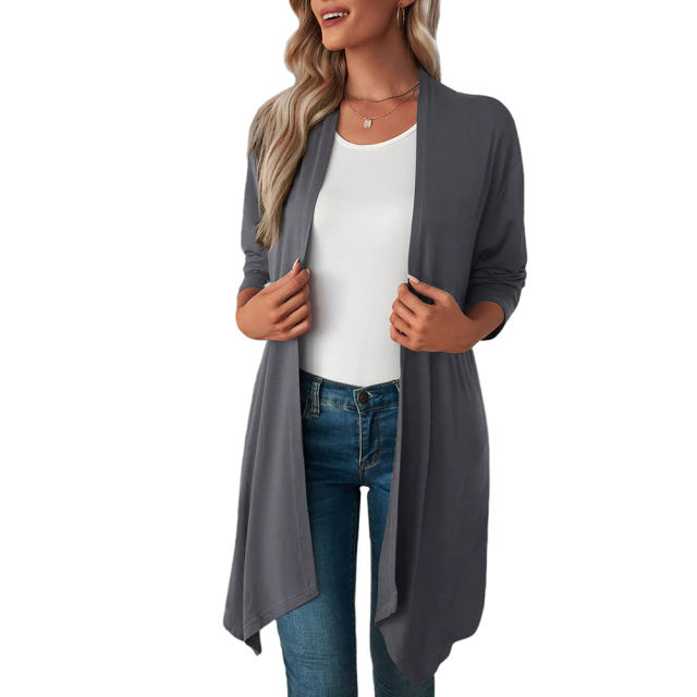 Dark Gray Cotton Blend 1/2 Sleeve Lightweight Small Coat TQK280179-26
