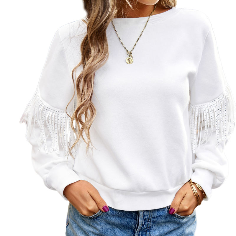 White Tassel Detail Long Sleeve Sweatshirt
