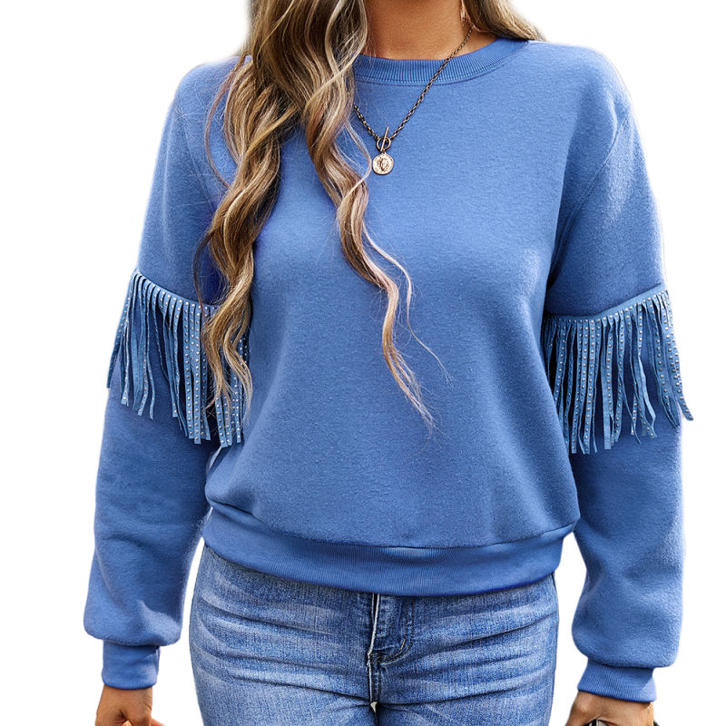 Blue Tassel Detail Long Sleeve Sweatshirt