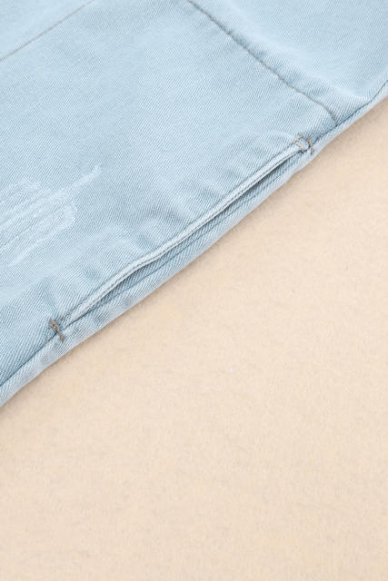 Sky Blue Flap Pocket Buttoned Raw Hem Denim Jacket