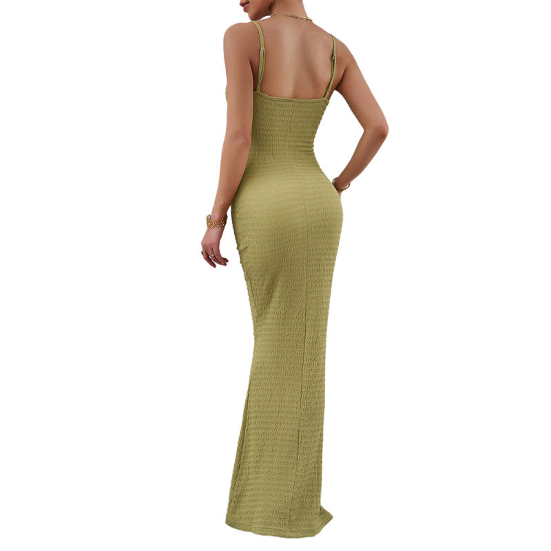 Grass Green Spaghetti Straps Slim Fit Knit Maxi Dress