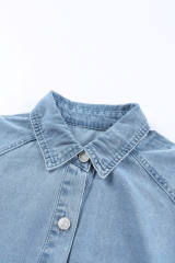 Sky Blue Buttoned Long Sleeve Denim Mini Dress