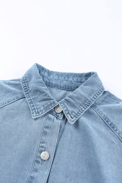 Sky Blue Buttoned Long Sleeve Denim Mini Dress