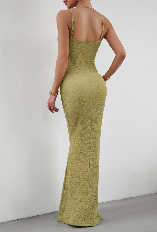 Grass Green Spaghetti Straps Slim Fit Knit Maxi Dress