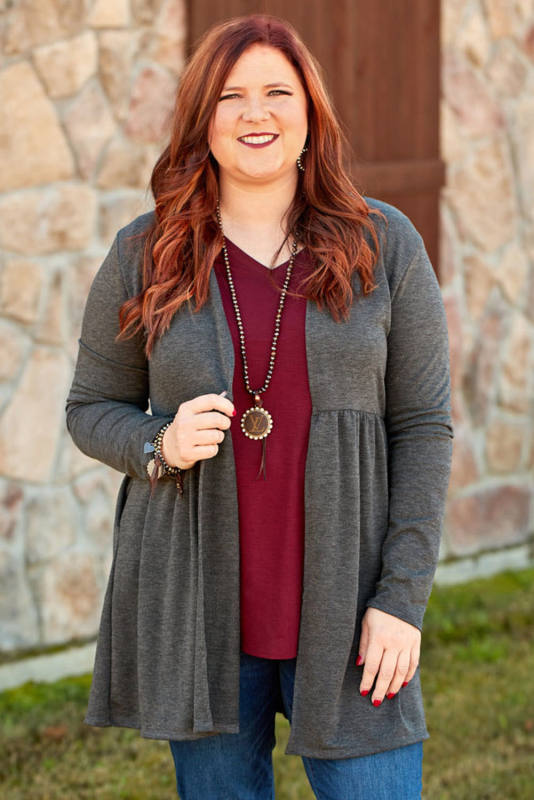 Gray Plus Size Open Front Ruffle Tunic Cardigan