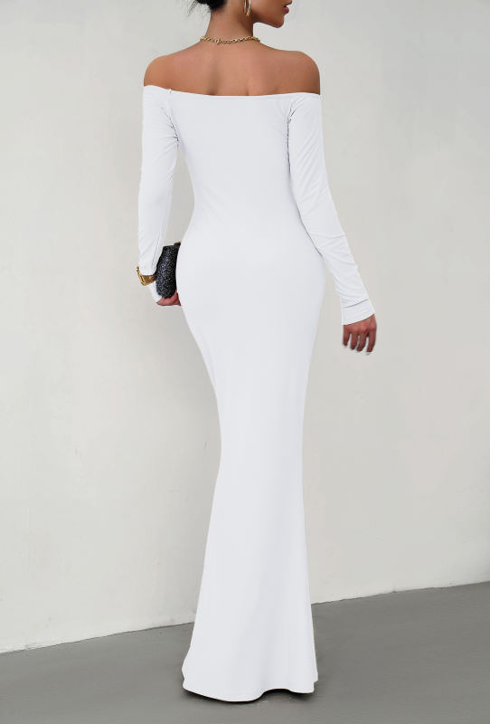 White Off Shoulder Long Sleeve Maxi Dress