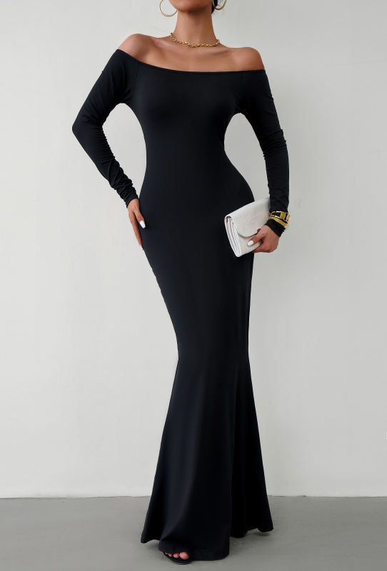 Black Off Shoulder Long Sleeve Maxi Dress