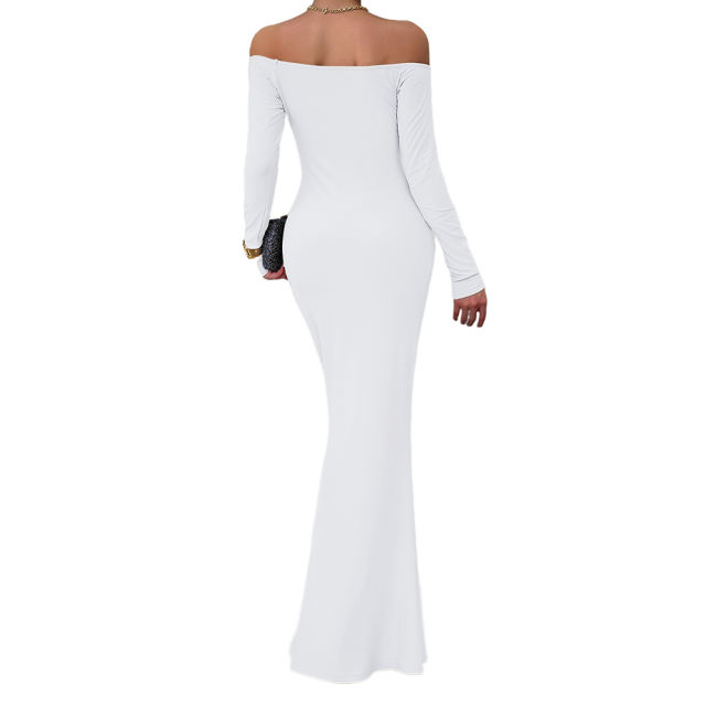 White Off Shoulder Long Sleeve Maxi Dress