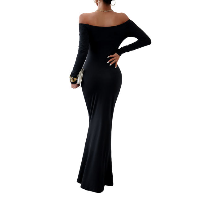 Black Off Shoulder Long Sleeve Maxi Dress