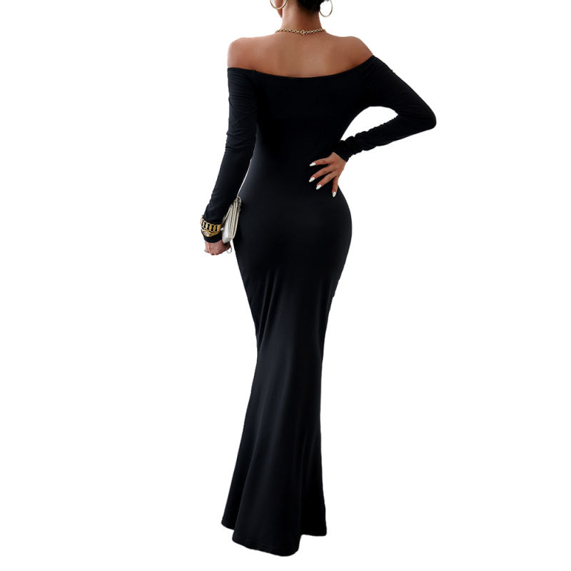Black Off Shoulder Long Sleeve Maxi Dress