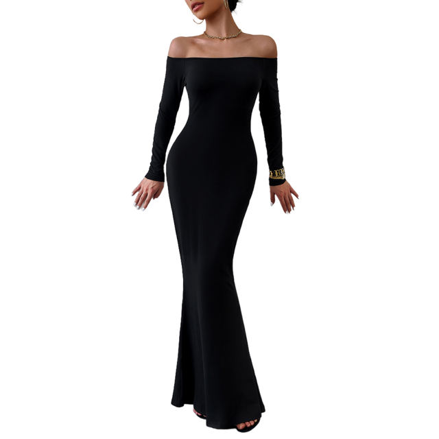 Black Off Shoulder Long Sleeve Maxi Dress