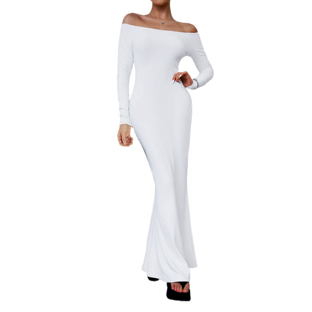 White Off Shoulder Long Sleeve Maxi Dress