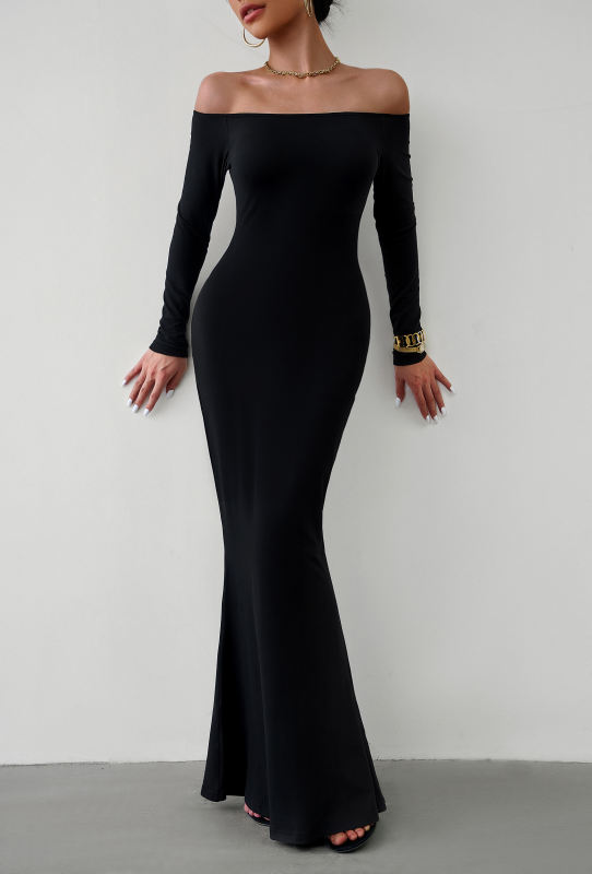 Black Off Shoulder Long Sleeve Maxi Dress