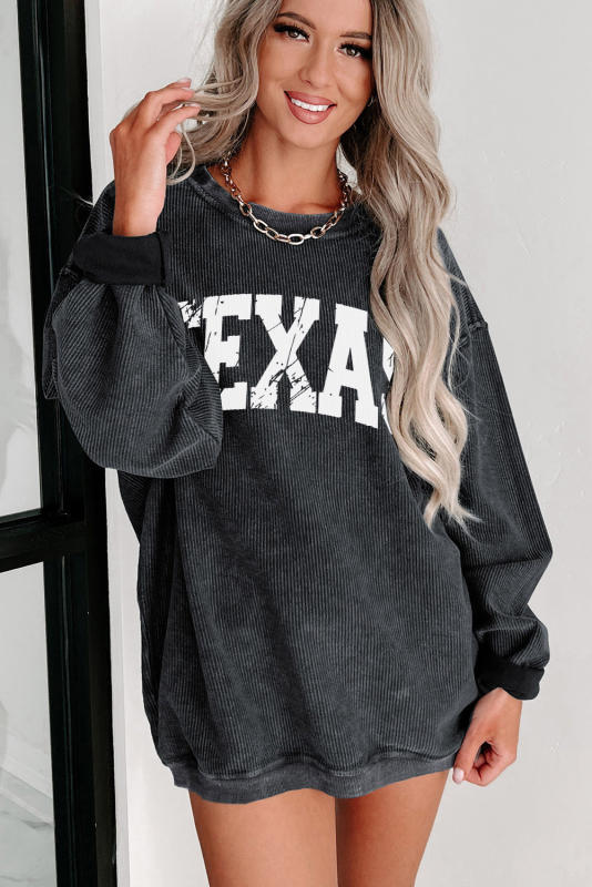 Black TEXAS Graphic Corded Pullover Sweatshirt