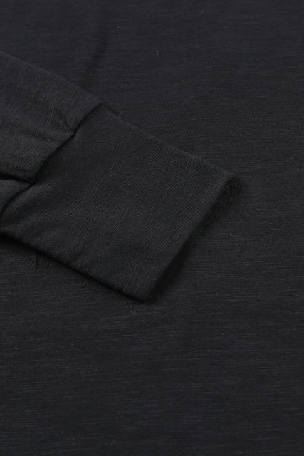 Black Solid Crew Neck Long Sleeve Long Sweatshirt