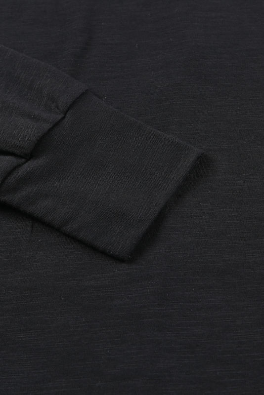 Black Solid Crew Neck Long Sleeve Long Sweatshirt