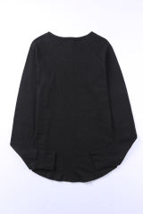 Black Solid Crew Neck Long Sleeve Long Sweatshirt