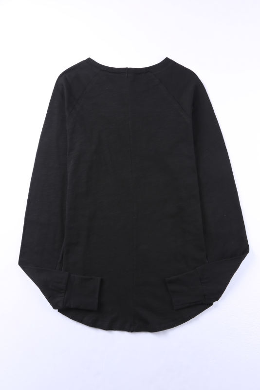Black Solid Crew Neck Long Sleeve Long Sweatshirt