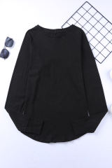 Black Solid Crew Neck Long Sleeve Long Sweatshirt