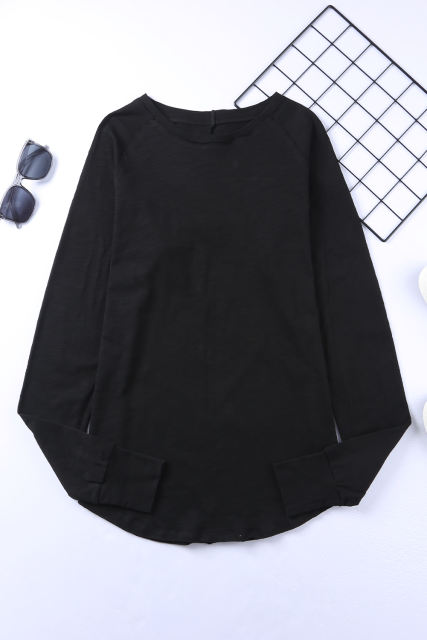Black Solid Crew Neck Long Sleeve Long Sweatshirt