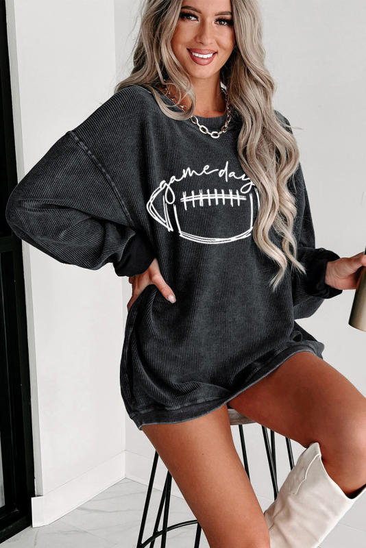 Black Corded Texture Game Day Graphic Sweatshirt