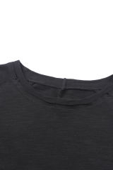 Black Solid Crew Neck Long Sleeve Long Sweatshirt