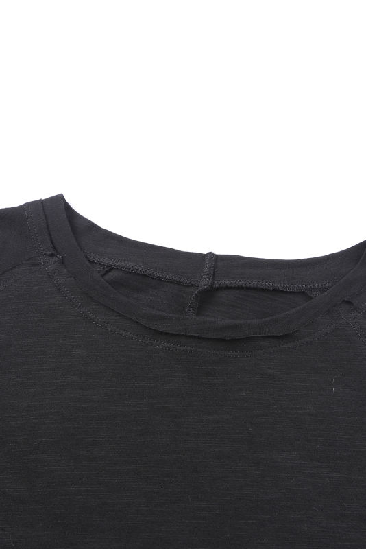Black Solid Crew Neck Long Sleeve Long Sweatshirt