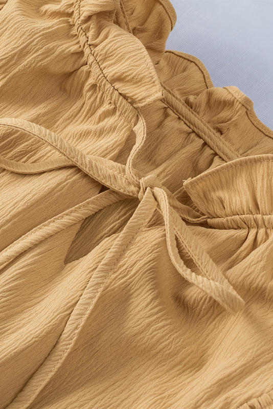 Khaki Tiered Ruffled Sleeves Mini Dress with Pockets
