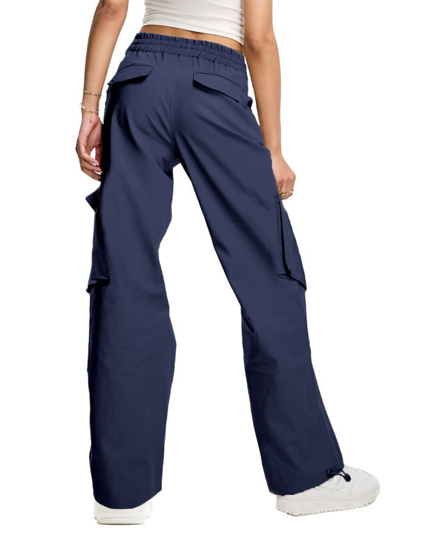 Navy Blue Multi-pocket Elastic Waist Cargo Pants