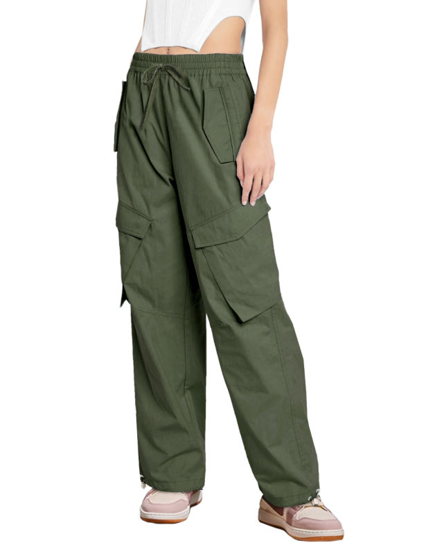 Dark Grey Multi-pocket Elastic Waist Cargo Pants