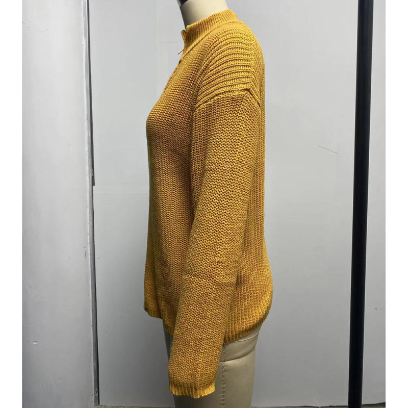 Yellow Zipper High Neck Knit Sweater