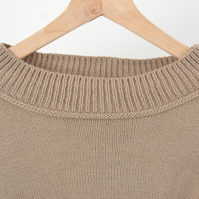 Khaki Colorblock Round Neck Knit Sweater