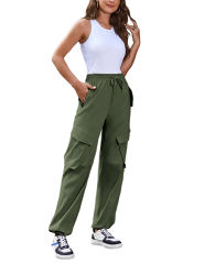 Army Green Multi-pocket Elastic Waist Cargo Pants