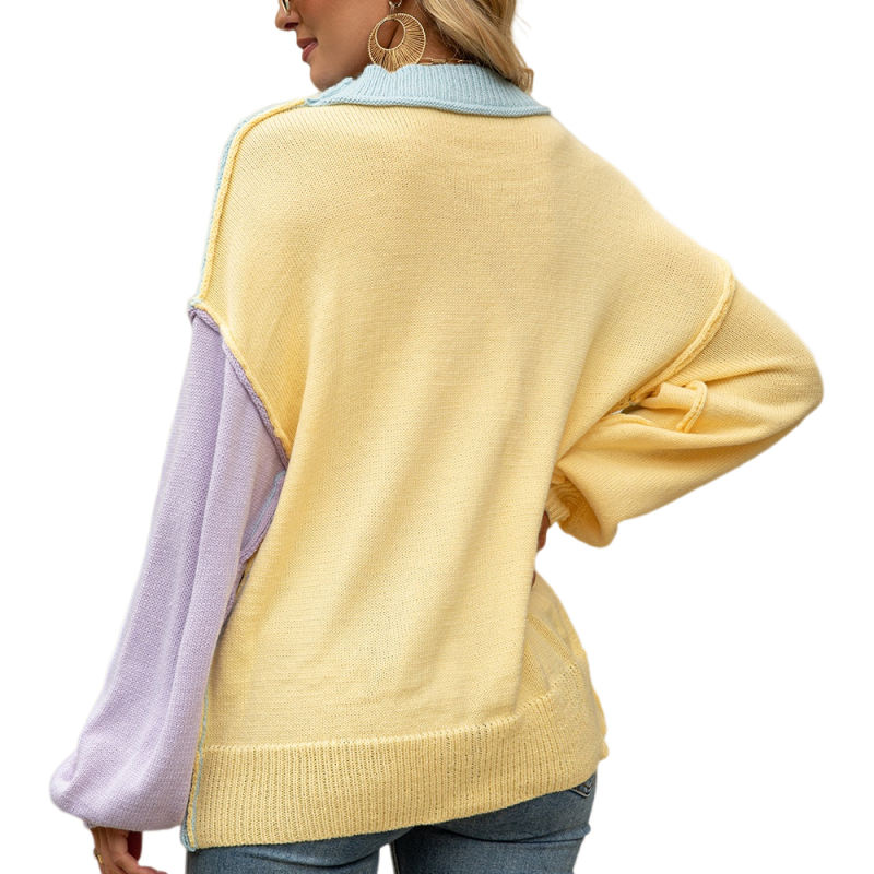 Blue Colorblock Round Neck Knit Sweater