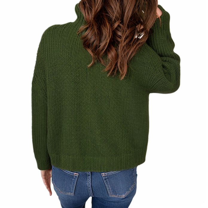 Army Green Zipper High Neck Knit Sweater