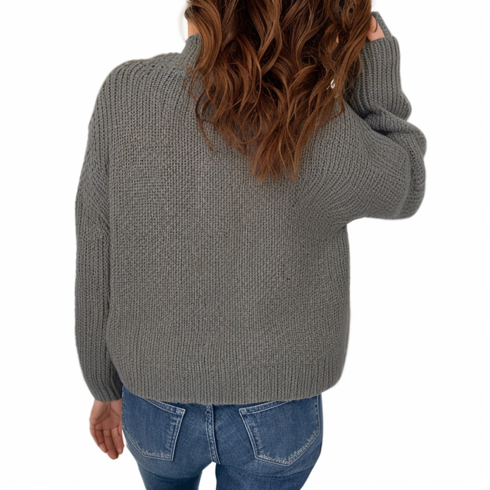 Dark Grey Zipper High Neck Knit Sweater