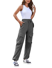 Dark Grey Multi-pocket Elastic Waist Cargo Pants