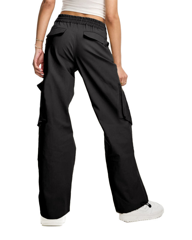 Black Multi-pocket Elastic Waist Cargo Pants
