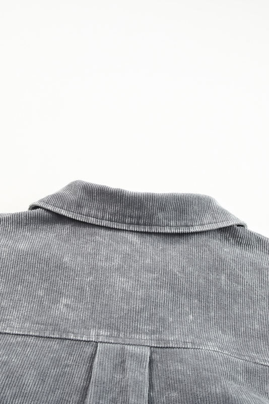 Gray Vintage Distressed Mineral Wash Oversized Shacket