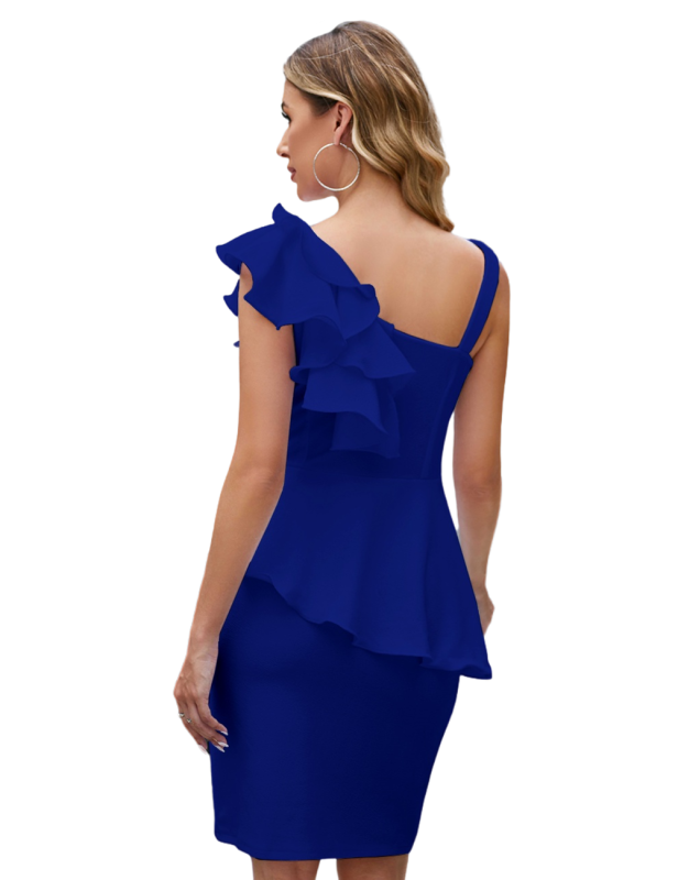 Blue Asymmetric Peplum Style Office Lady Dress