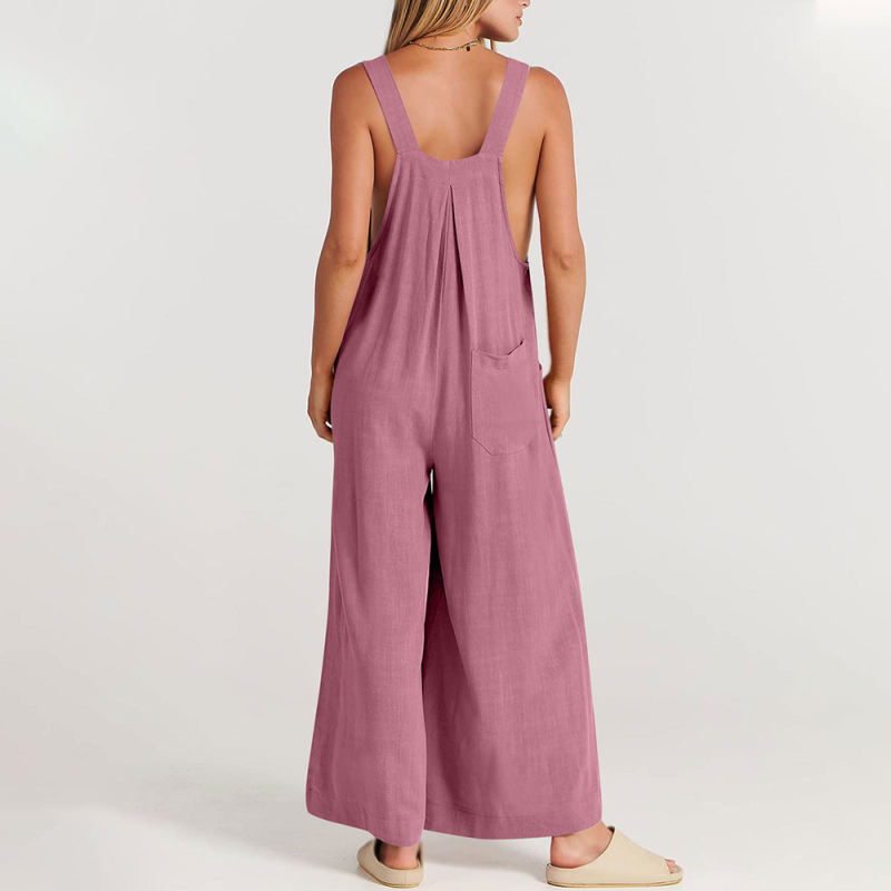 Peach Button Detail Wide Leg Pocket Overall