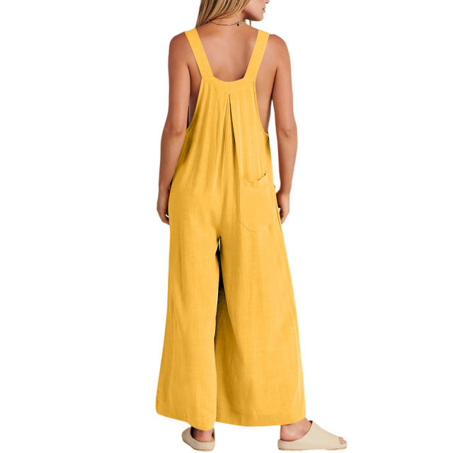Yellow Button Detail Wide Leg Pocket Overall