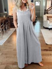 Light Gray Detail Wide Leg Pocket Overall