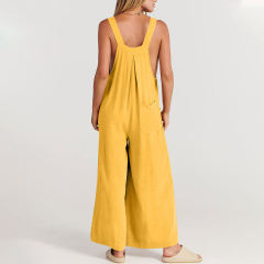 Yellow Button Detail Wide Leg Pocket Overall