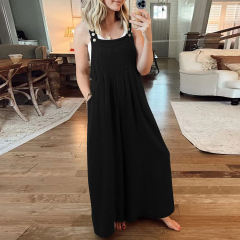 Black Button Detail Wide Leg Pocket Overall