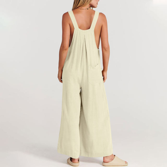 Apricot Button Detail Wide Leg Pocket Overall