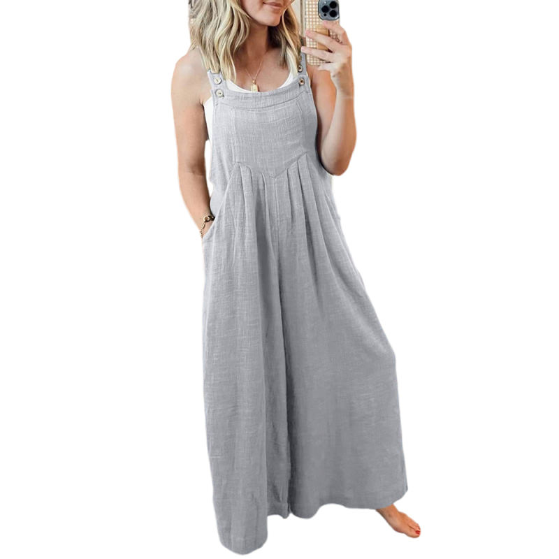 Light Gray Detail Wide Leg Pocket Overall