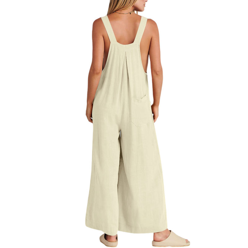 Apricot Button Detail Wide Leg Pocket Overall