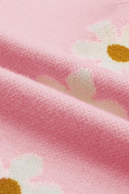 Pink Floral Pattern Drop Shoulder Sweater