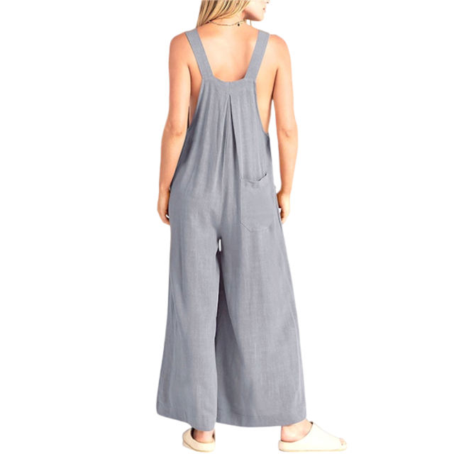 Light Gray Detail Wide Leg Pocket Overall